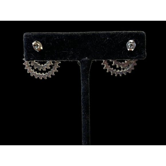 Vintage White Clear Double Circle  Rhinestone Silver Tone Pierced Earrings - Picture 5 of 6